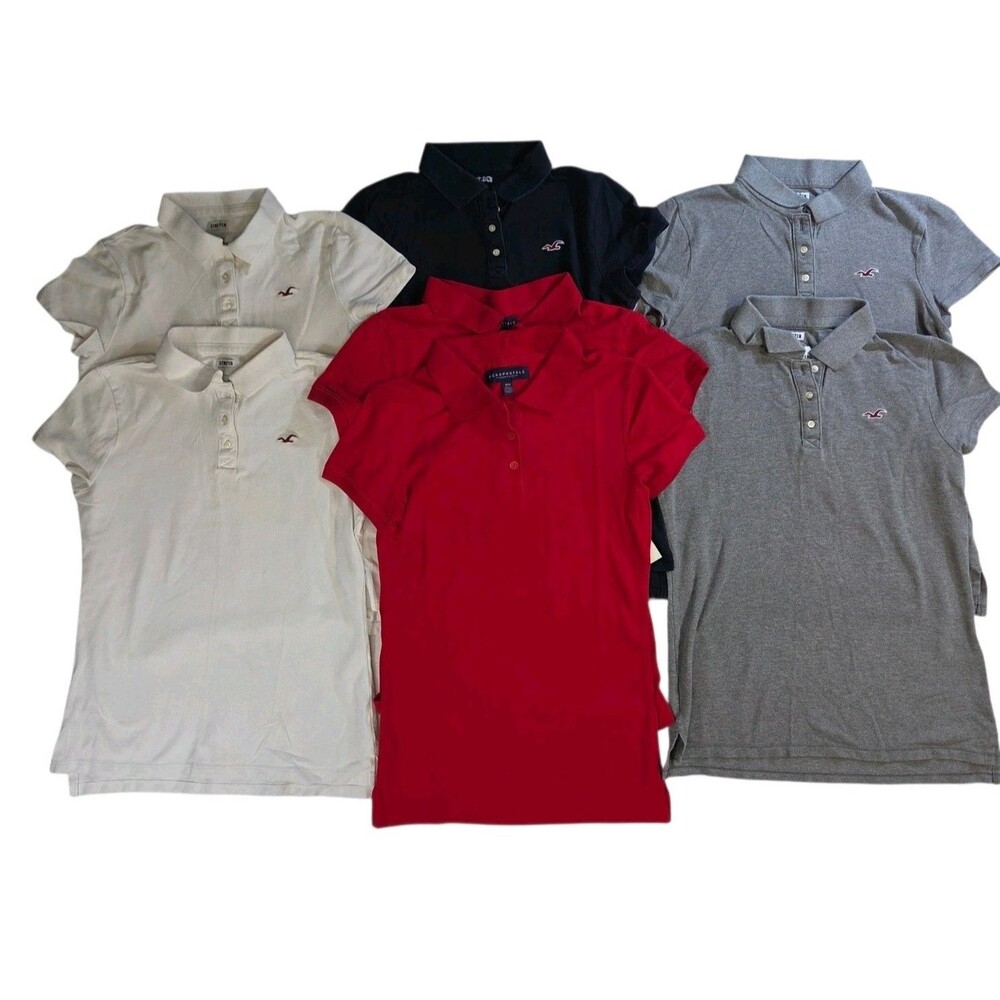 Lot Hollister Aeropostale Tops Women's M Red Gray Navy Polo Shirt Babydoll Y2K